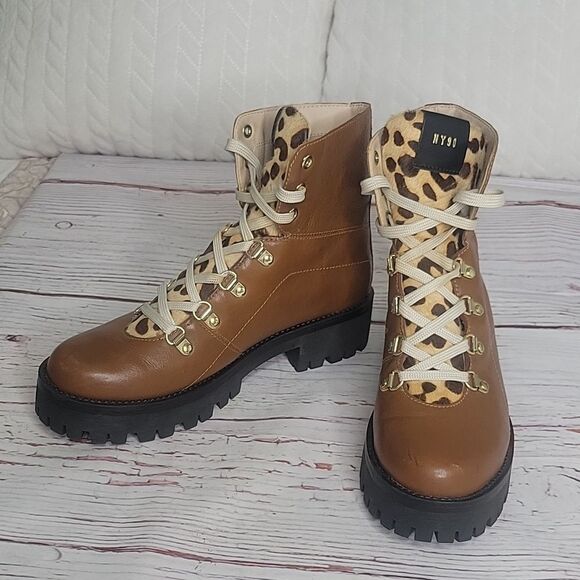 STEVE MADDEN Brown Leather Boots with Leopard Print Size 9 - Picture 4 of 10